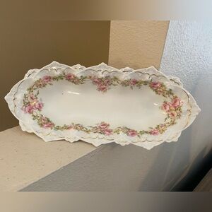 MZ Austria Floral Dish. No Chips or Cracks. White Bowl with Gold/Green accents.